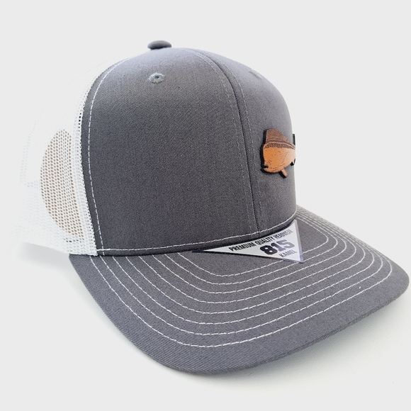 Mahi Dorado Fishing Leather Patch Trucker Mesh Snapback Black - Picture 4 of 5